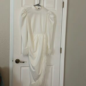 SHEIN Modely Fuzzy Trim Draped Side Asymmetrical Hem Dress